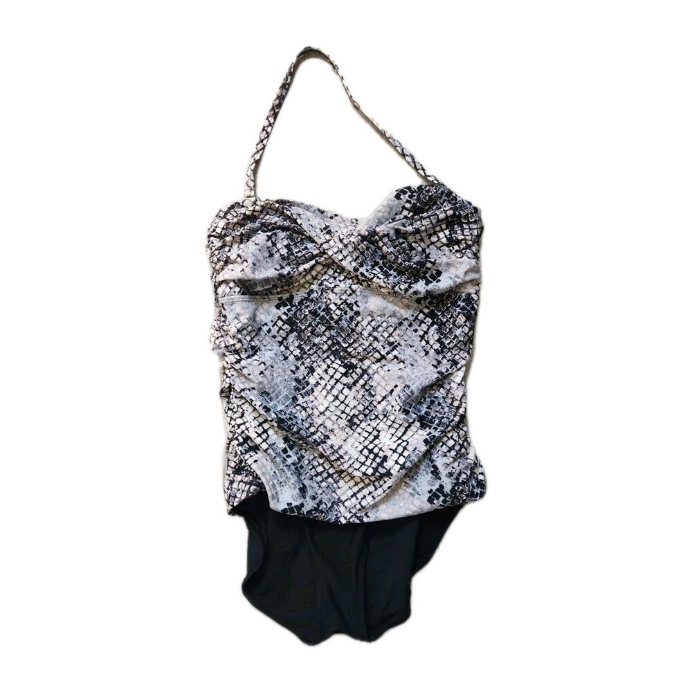 Beach Diva One Piece Swimsuit Snake Print Tummy Control Halter Ruched Women’s 14